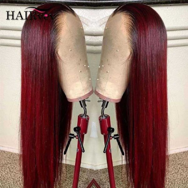 

lace wigs 28 30 inch transparent colored 99j 13x6x1 front human hair wig straight remy peruvian burgundy for women, Black;brown