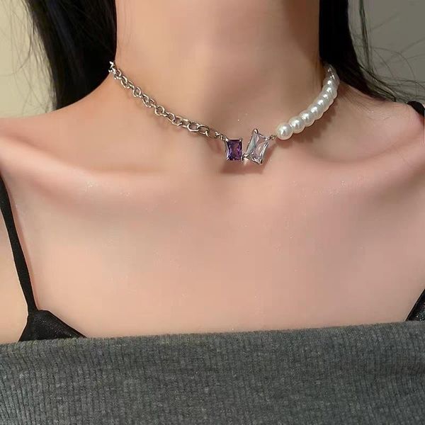 

chokers imitation pearls stitching wild necklace female summer light luxury niche design girl high sense zircon for women jewelry, Golden;silver
