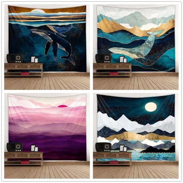 

tapestries sunset view oil painting printed tapestry large size living room wall hanging decor functional door curtain picnic cloth