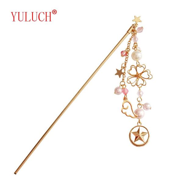 

hair clips & barrettes yuluch 2021 accessories metal hollow fashion woman sakura pentacle pearl chain hairpin children jewelry gifts, Golden;silver