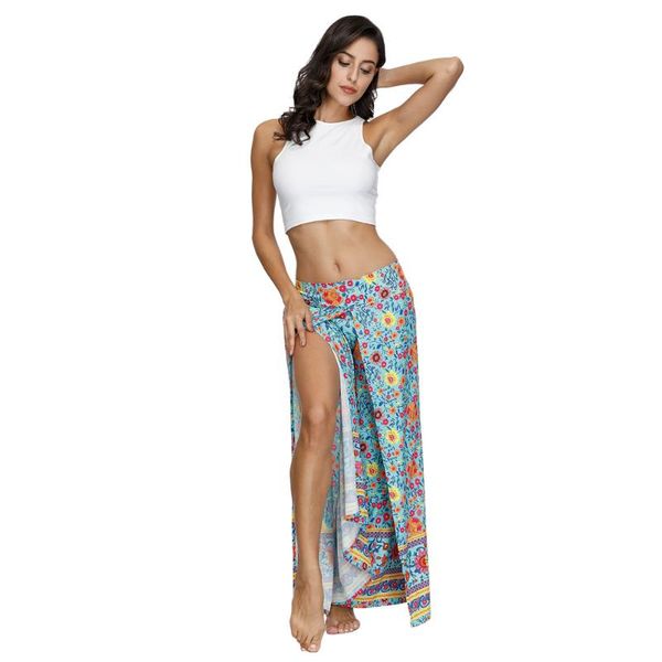 

women's pants & capris bohemian women summer wide leg elastic high waist split trousers ladies palazzo streetwear, Black;white