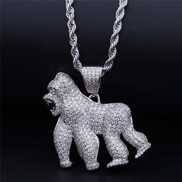 Collane con ciondolo Hip Hop Walking Gorilla Iced Out Bling Crystal Animal For Men Rapper Fashion Party Jewelry