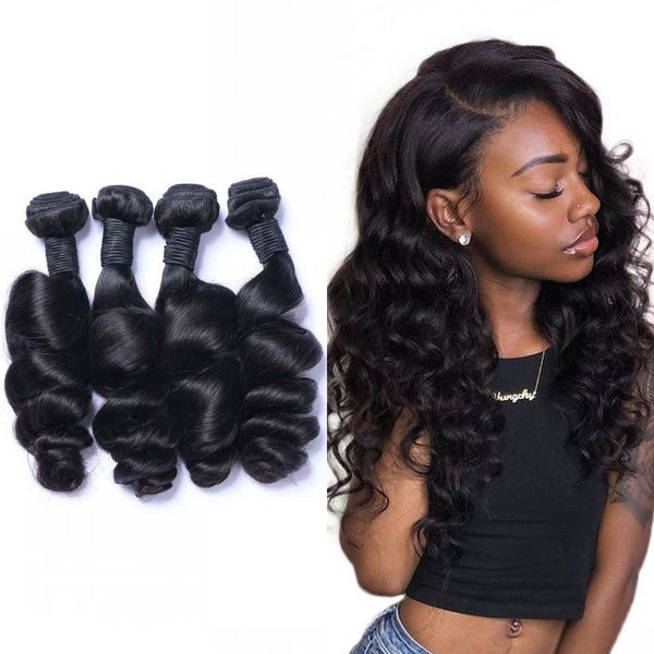 

loose wave bundles malaysian human hair weave 3 or 4 pcs/lot natural color hair extensions, Black