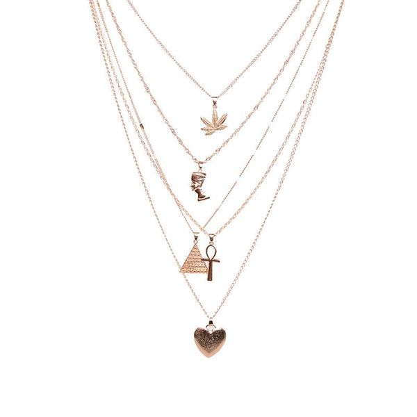 

pendant necklaces necklace metal wind leaf egyptian pyramid peach heart multilayer for women gift jewelry, Silver