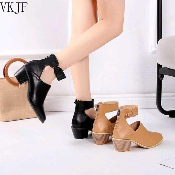 

boots women's ankle boot spring shoes slides retro thick butterfly-knot back zipper casual lady female plus size 35-43, Black
