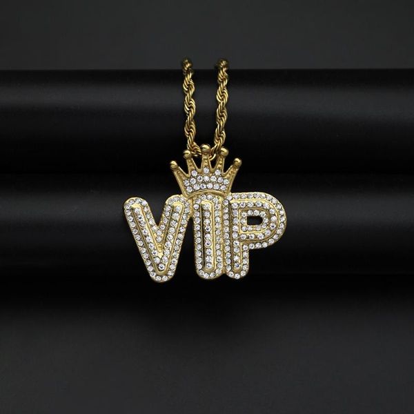 

pendant necklaces hip hop luxury cubic zircon letter vip crown necklace for men gold silver color stainless steel rock jewelry father gift