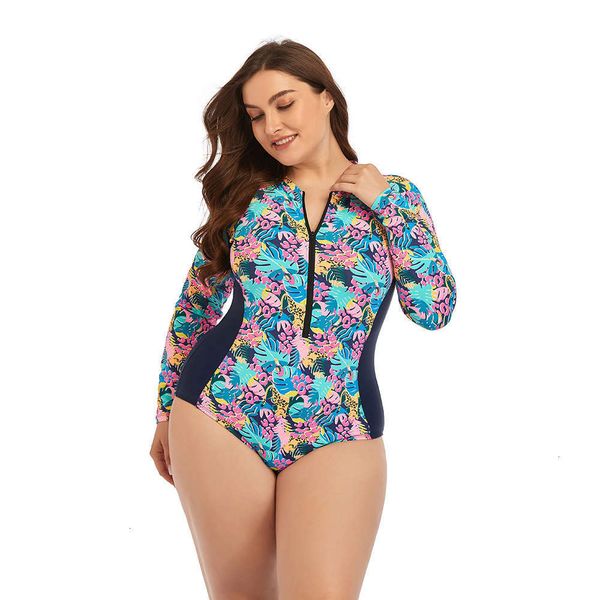 

women's swimwear bikinis half high neck zipper long sleeve conservative triangle one piece charm purple print oversize swimsuit m0vh, White;black