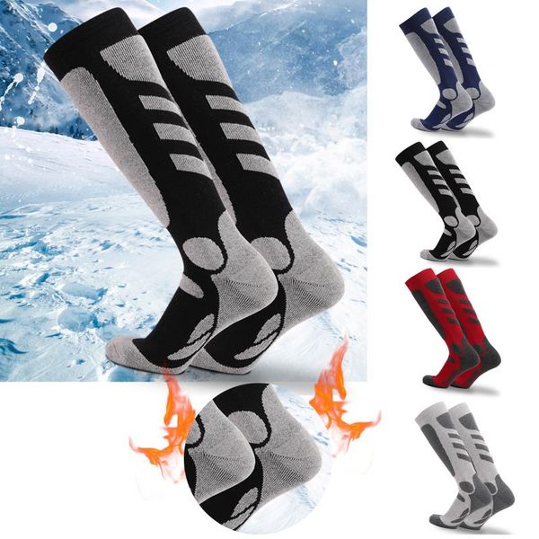 

sports socks ski thick cotton snowboard cycling skiing soccer men women high elastic thermosocks gym warm thermal, Black