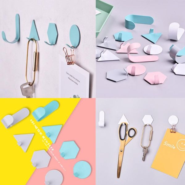 

pack creative nordic style geometric small hook galvanized steel wall bedroom bathroom self adhesive decorative hooks & rails