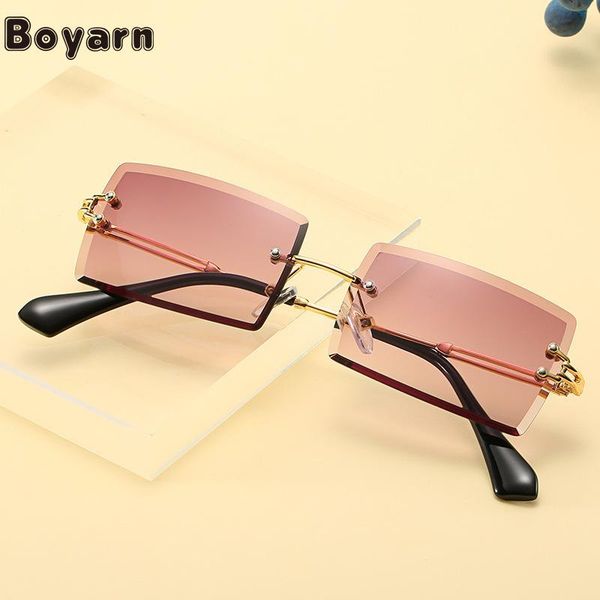 

sunglasses 2021 retro square women brand rimless gradient sun glasses shades rectangle cutting lens ladies frameless eyeglasses, White;black