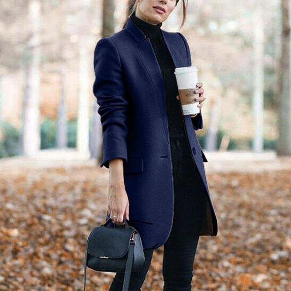 

women's jackets elegant womens artificial wool coat autumn korean temperament slim trench jacket ladies warm long overcoat outwear chaq, Black;brown