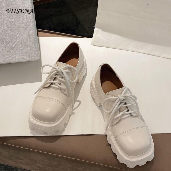 

dress shoes white square toe lace-up platform high-heeled spring and summer british style leather deep-mouth thick-heeled, Black