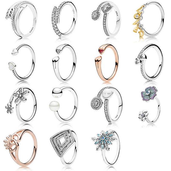 

1 pcs for women 925 sterling silver rings flower crown love pearl crystal finger open ring wedding jewelry, Slivery;golden