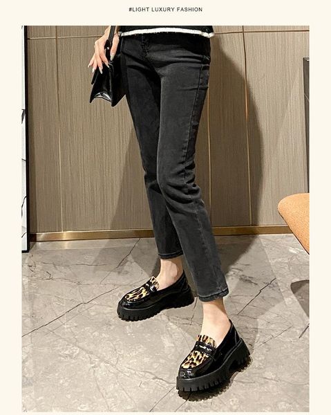 

dress shoes small leather brit 2021 women's shoe spring retro loafers with round head and thick sole, Black