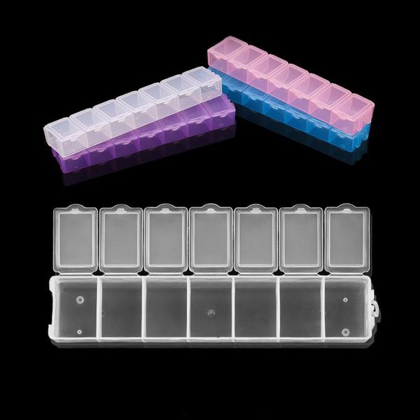 

jewelry pouches, bags 7 slots 12*8.4*2.5cm clear plastic holder case craft box organizer handcraft storage for diy container, Pink;blue