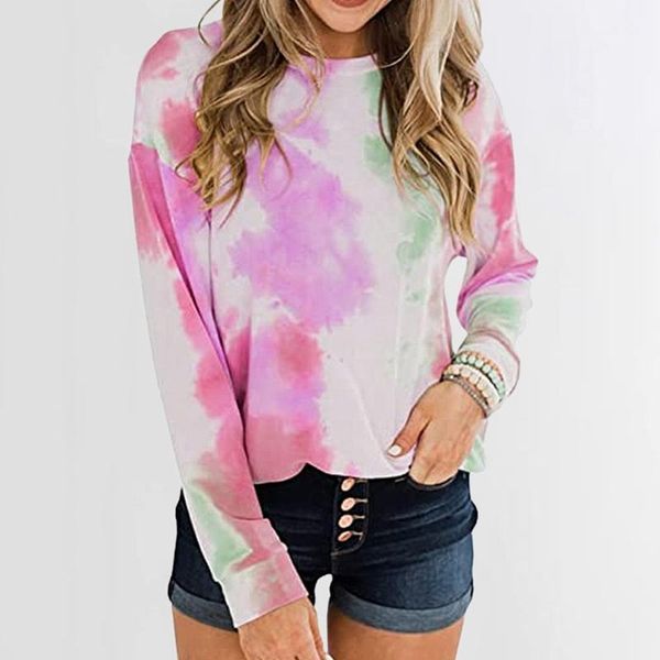 

women's hoodies & sweatshirts 2021 womens multicolor casual long sleeve o-neck sweatshirt loose tie dye oversize pullovers female stre, Black