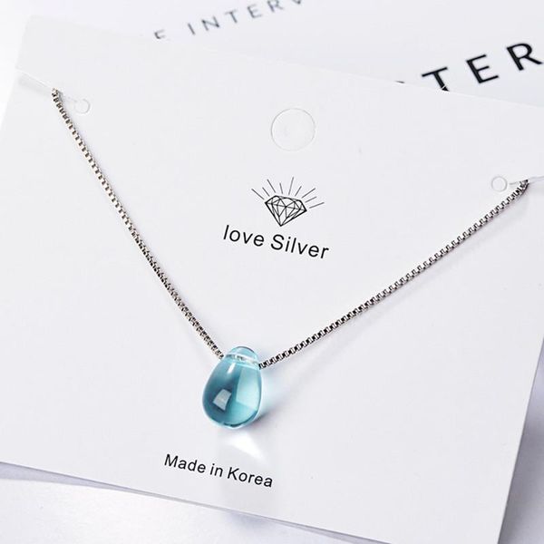 

pendant necklaces artificial blue crystal water drop necklace korean fashion women's collarbone chain jewelry anniversary gift, Silver