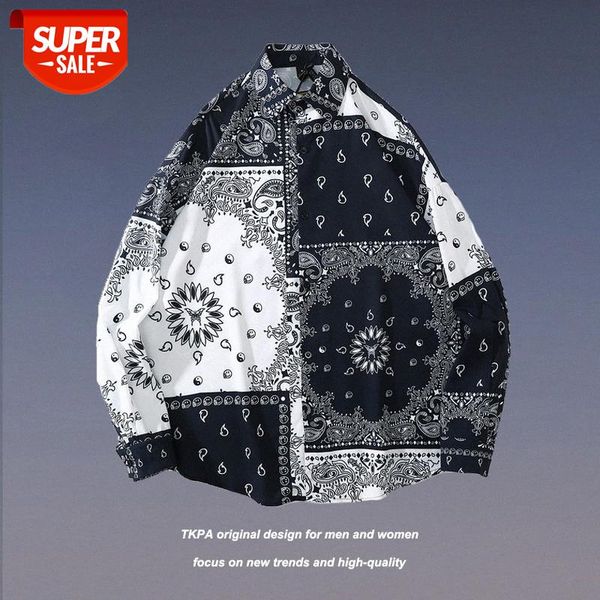 

tkpa west coast retro jacket cashew flower full print draping loose long sleeve shirt men #ww77, White;black