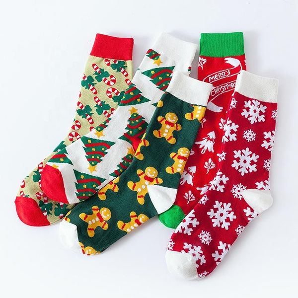 

men's socks xmas tree cartoon jacquard soft cotton christmas set men, Black