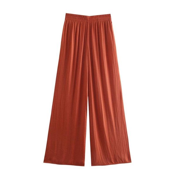 

women's pants & capris women 2021 fashion solid color pleats wide leg elastic waist side pockets casual summer long trousers streetwear, Black;white