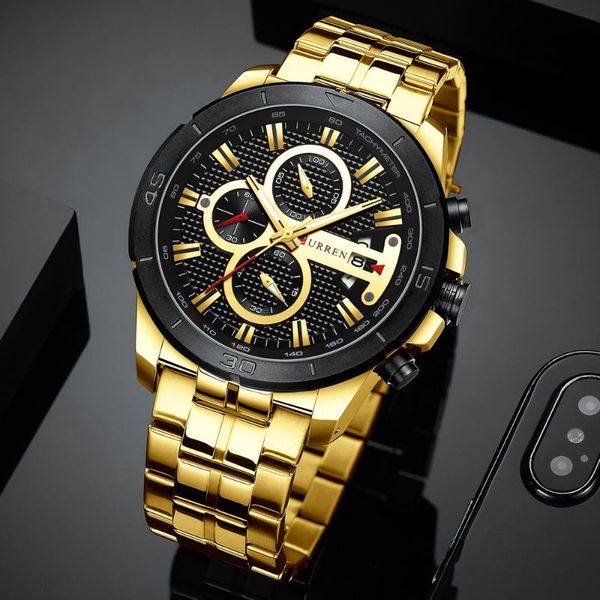 

wristwatches curren business men watch army military quartz wrist chronograph stainless steel watches relogio masculino, Slivery;brown