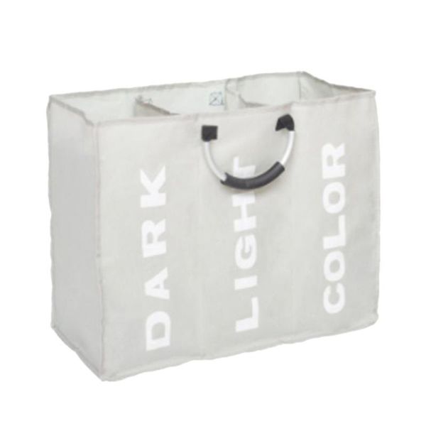 

1pc laundry bag 3 slots folding dirty bin handled waterproof hamper (light grey) bags