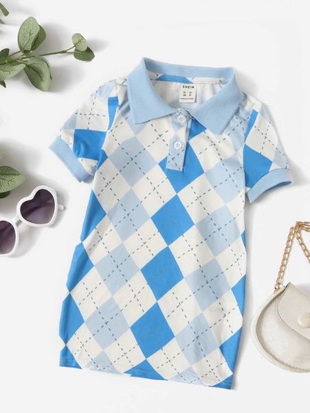 

baby argyle print polo neck tee dress she, Red;yellow