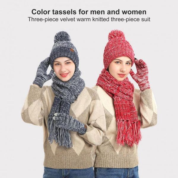 

scarves 1 set women hat simple knitted stretchy beanie gloves scarf warm, Blue;gray