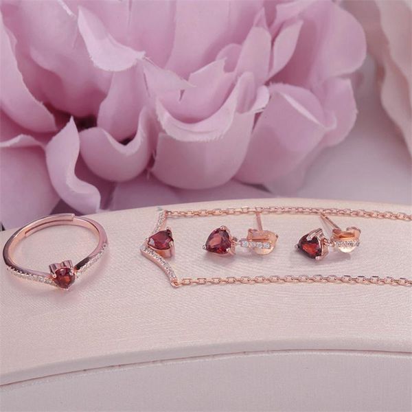 

bracelet, earrings & necklace 100% natural garnet fine jewelry sets for women 925 silver heart love red gemstone ring bracelet bijoux ccv004, Black