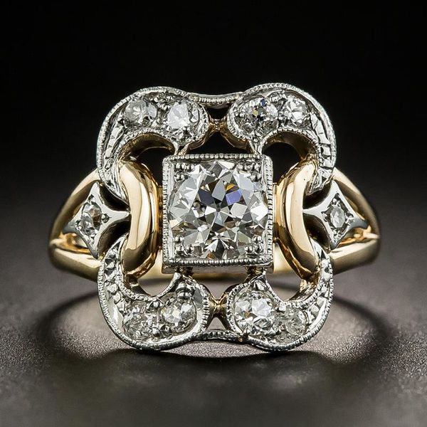 

cluster rings luxury wedding band silver gold mixed color zircon stone ring for women fashion jewelry geometric square white cz, Golden;silver