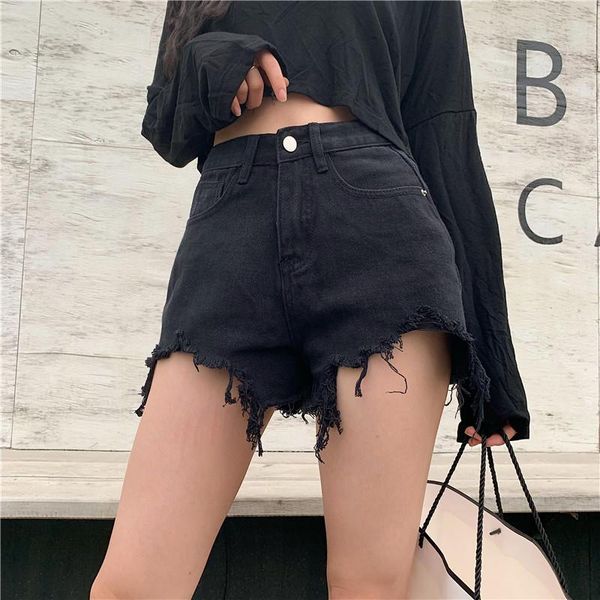 

women's shorts hzirip korean solid color loose thin summer chic fashion 2021 casual all-match high waist a-line denim female, White;black