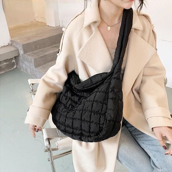 

evening bags 2021 winter lattice pattern shoulder bag space down cotton handbag women large capacity tote feather padded lady shopping bolsa