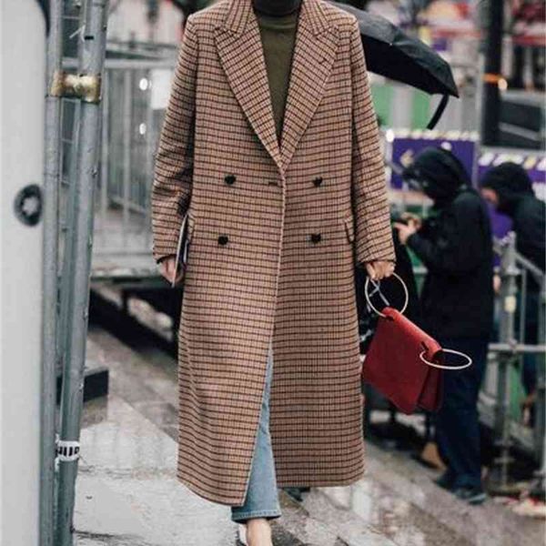 

ael brown plaid thickening keep warm wool super long coats winter women clothing 201223, Black