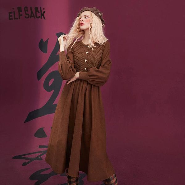 

casual dresses elfsack solid pure chic pearls button women vintage midi dress,2021 winter elf elegant lantern sleeve female party dress, Black;gray