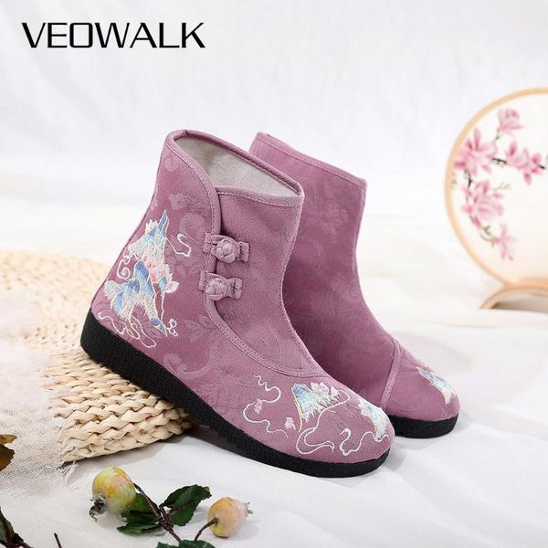 

boots veowalk autumn women jacquard cotton embroidered ankle non-slip soft chinese style ladies comfortable booties shoes, Black