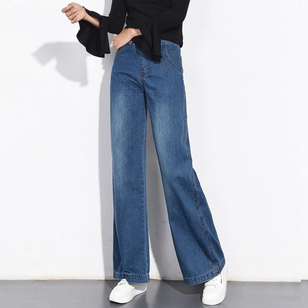 

women's jeans plus size high waist wide leg straight loose for women, Blue