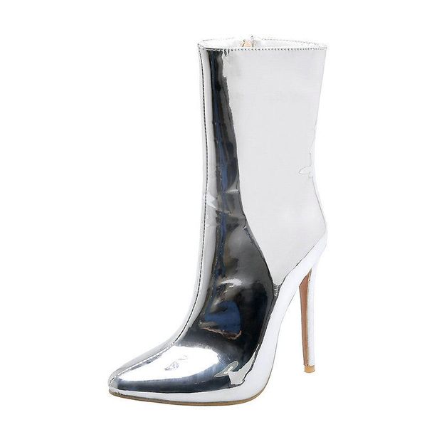 

boots women super high heel ankle fashion zipper pointed toe autumn winter plush shoes, Black
