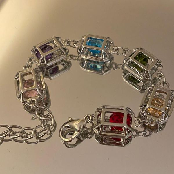 

link, chain colorful gemstones three-dimensional hollow design temperament fashion zircon earrings, light luxury with the same bracelet, Black