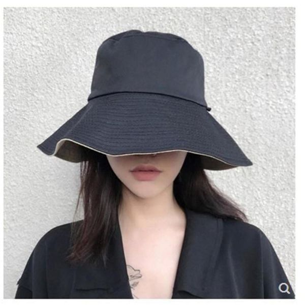 

2020 selling spring summer casual double-sided solid color fisherman hat female literary style big sunscreen sunshade cap1, Blue;gray