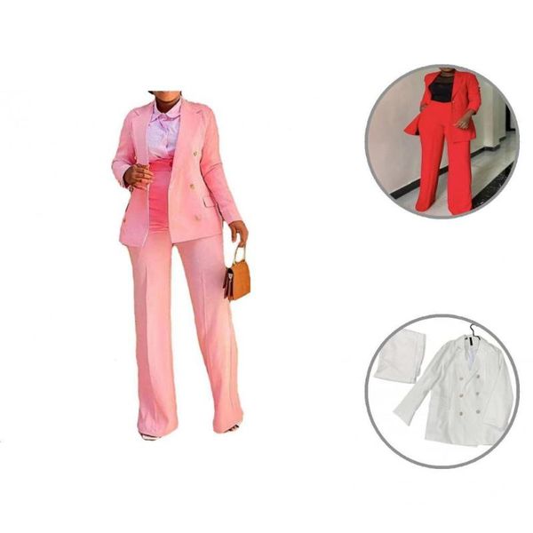 

women's suits & blazers suit jacket pants stylish high waist wide leg pockets slim blazer set, White;black