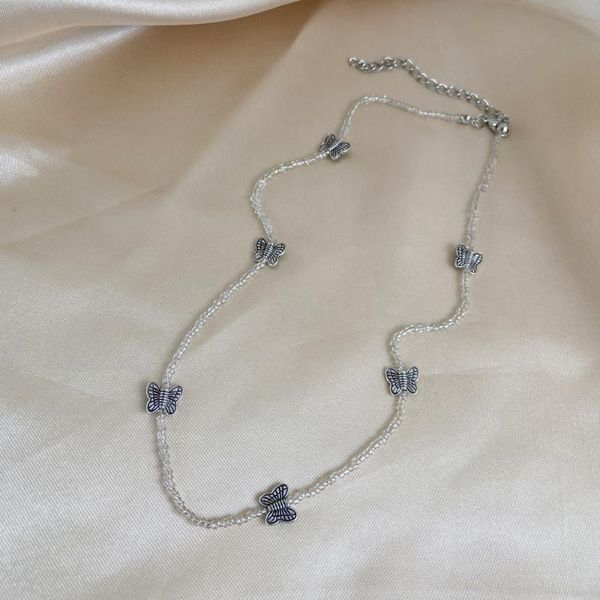 

chokers korean sweet cute color acrylic butterfly transparent seed beaded necklace for women party wedding jewelry handmade short choker, Golden;silver