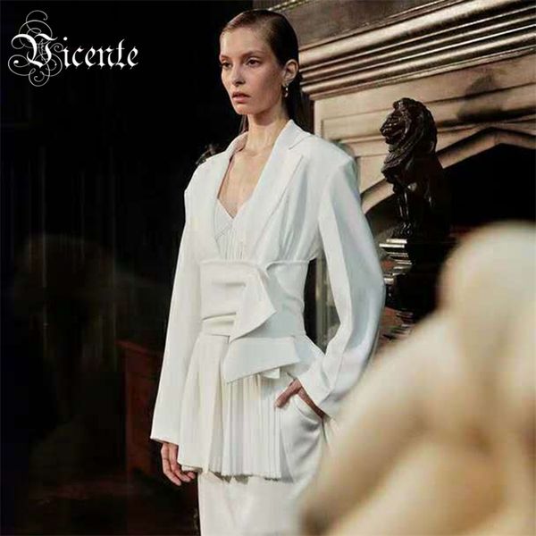 

chic white blazer sashes design long sleeves turn-down collar celebrity party women 210520, Black;brown