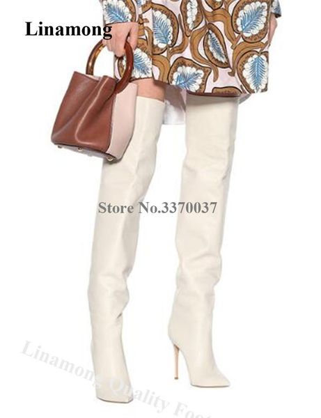 

boots linamong women pointed toe suede leather stiletto heel over knee beige slip-on long high formal dress shoe, Black