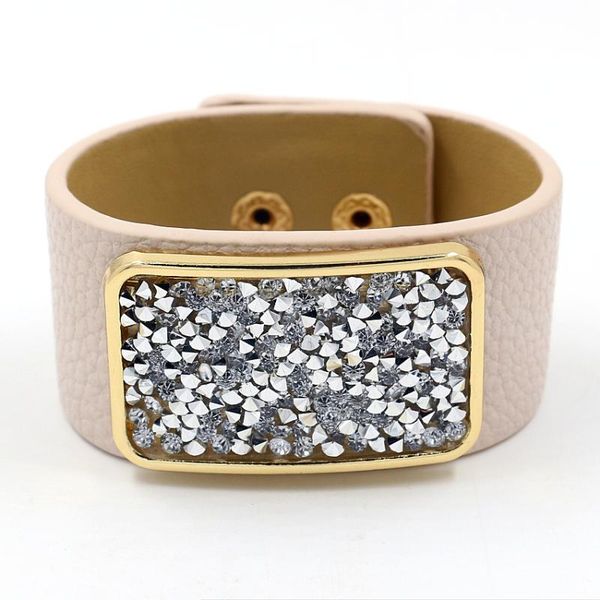 

bracelet square full crystal pu wide leather for female personality joker fashion accessories bangle, Black