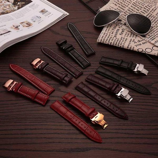 

watch bands wholesale 50pcs/lot watches strap genuine calf leather watchband for women 12 16 18 20 22 24 deployant clasp buckle, Black;brown