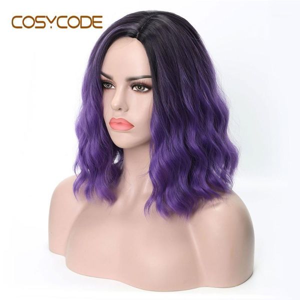 

purple wig for women synthetic cosplay slight side part 14 inch 30 cm costume non-lace1, Black