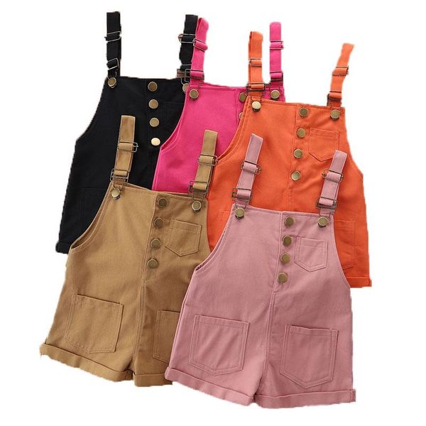 

summer kids baby girls overalls clothing solid color western style suspender shorts for children girl clothes 1-6 years old jumpsuits, Blue