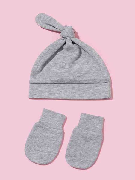 

baby knot decor beanie & gloves she02, Yellow