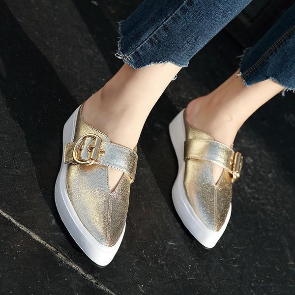 

slippers pointed muffin women wear 2021 fall fashion flat tide mueller shoes, Black