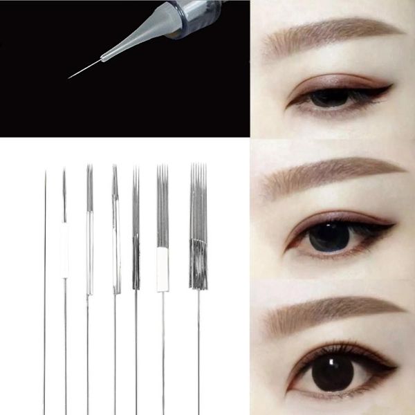 

tattoo needles 50pc disposable fog eyebrow permanent eyeliner lip microblading needle with cap machine